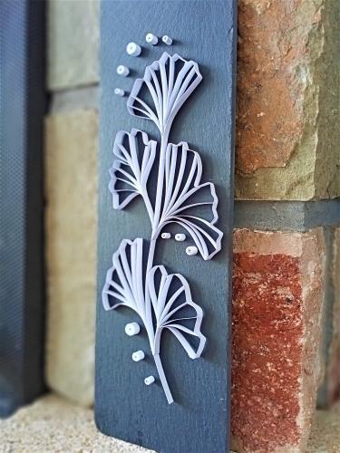 Quilling feuille ginkgo ardoise blanc noir support paper bande papier roule paperolles diy loisirs creatifs