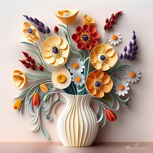Quilling numerique digital bouquet fleur vase