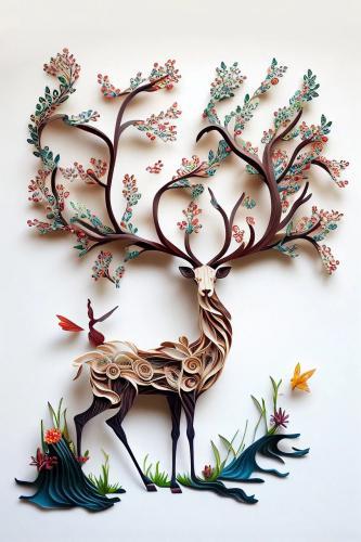 Quilling numerique digital cerf fleur