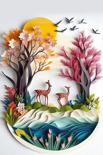 Quilling numerique digital paysage foret