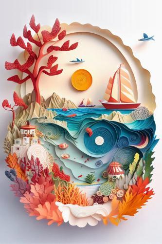 Quilling numerique digital paysage ocean
