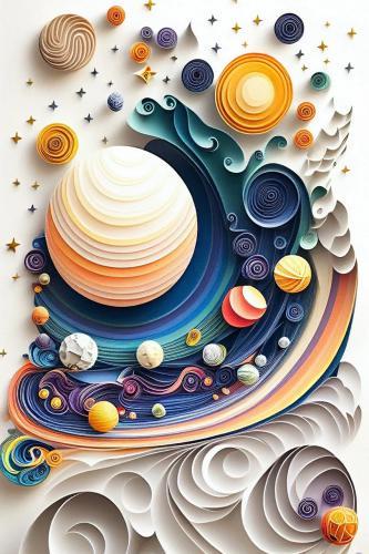 Quilling numerique digital planete espace etoile