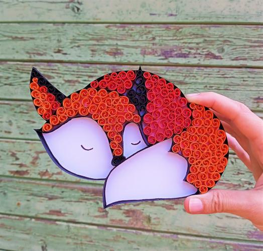 Quilling renard fox endormi dort bande papier dentelle paper art diy kit tuto