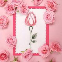 Rose bouton fleur broderie papier patron carte brode fil tendu string art 