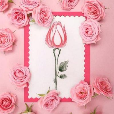 Rose bouton fleur broderie papier patron carte brode fil tendu string art 