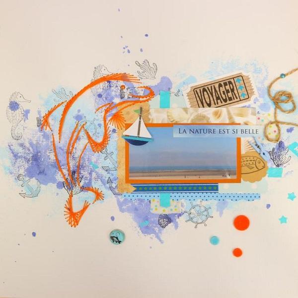 Scrapbooking scrap dauphin broderie sur papier loisirs creatifs d eugenie
