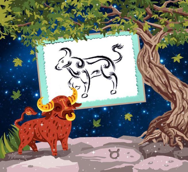 Signe du zodiaque taureau broderie sur papier carte a broder 