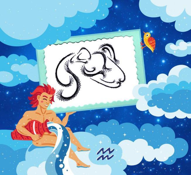 Signe zodiaque verseau aquarius zodiac broderie papier carte a broder tableau fil tendu string art