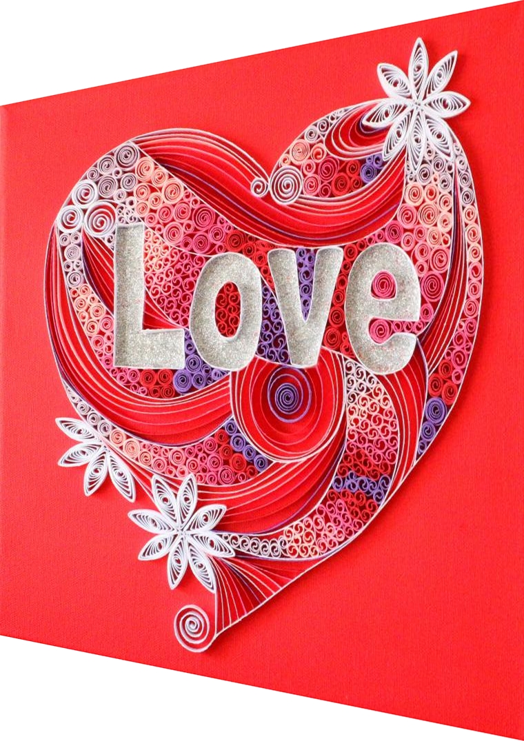 Tableau love sur fond rouge copie incline