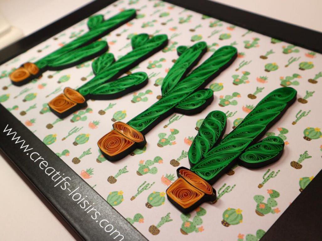 Tableau quilling cactus papier roule loisirs creatifs eugenie vert