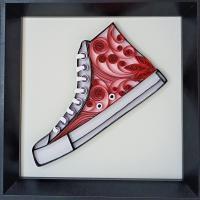 Tableau quilling chaussure converse rouge bande papier roule paperolle loisir creatif eugenie kit art spirale