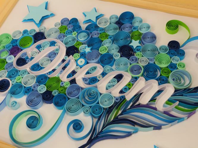 Tableau quilling dream nuage bande papier bleu vert paperolles diy papel paper art