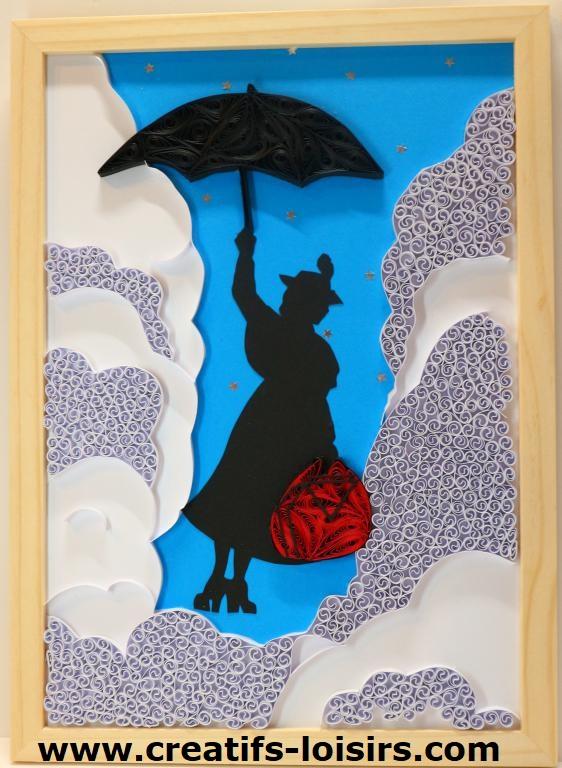 Tableau quilling mary poppins papier parapluie ciel nuage loisir creatif eugenie