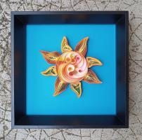 Tableau quilling soleil sun bande papier paper roule spirale paperolles fond bleu cadre tuto modele fecile gratuit loisir creatif eugenie art