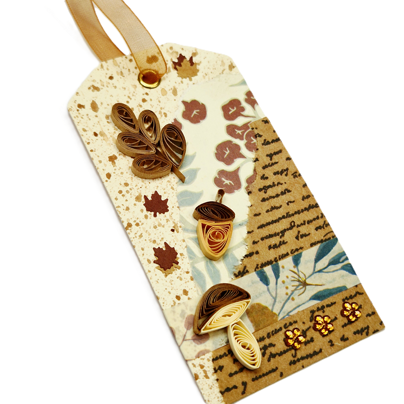 Tag automne scrap quilling feuille champignon gland marron fall modele