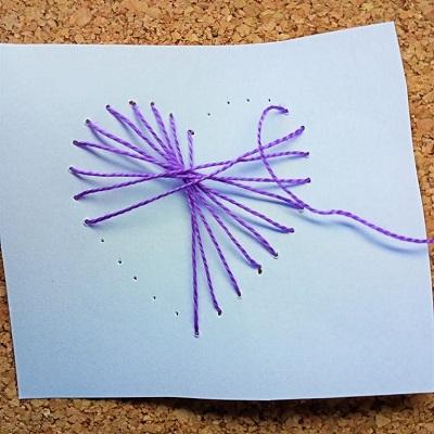 Test essai broder papier 80g coeur violet fil broderie