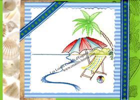Vacances plage parasol palmier chaise longue broderie papier carte broder loisir creatif eugenie