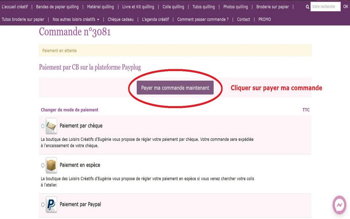 Valider paiement boutique internet loisirs creatifs eugenie