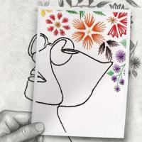 Visage femme fleurs lunettes tableau fil tendu string art diy broderie papier