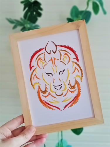 Zodiac lion signe zodiaque animaux carte a broder broderie papier tableau fil tendu string art diy loisir creatif