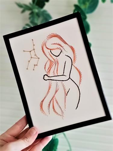 Zodiac vierge signe zodiaque carte a broder broderie papier tableau fil tendu string art diy loisirs creatifs